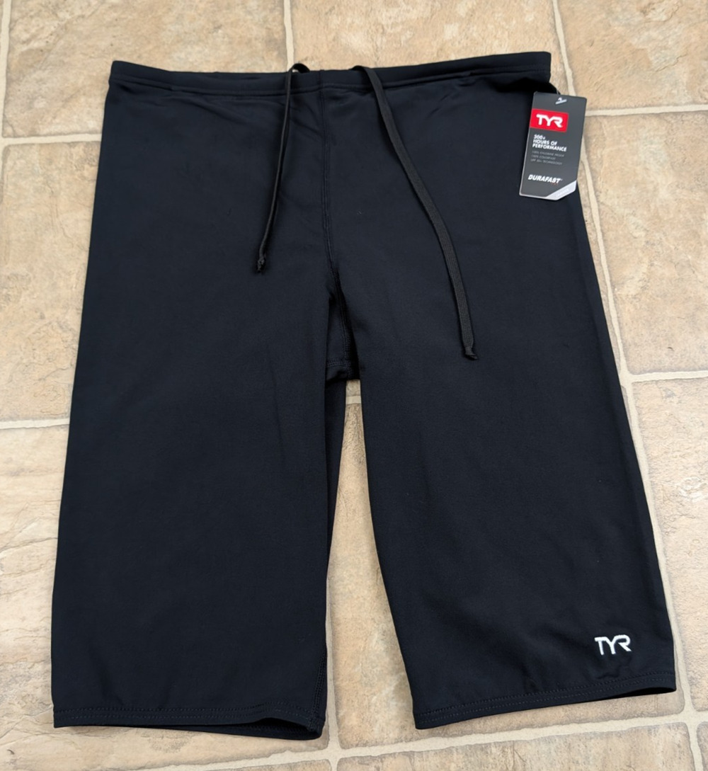 TYR men sz 34 Swim Jammer Shorts black UPF 50+ front lined drawstring 1774